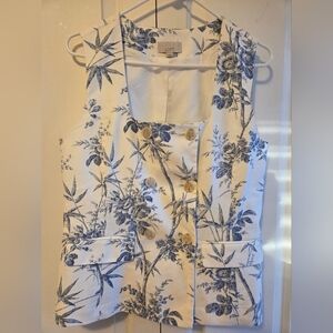 LOFT Blue Floral Patterned Sleeveless Vest